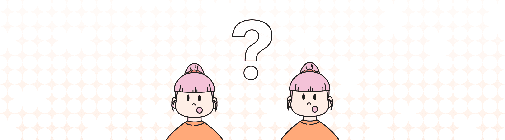 A line illustration of two people with their mouth open, and a giant question mark between them.