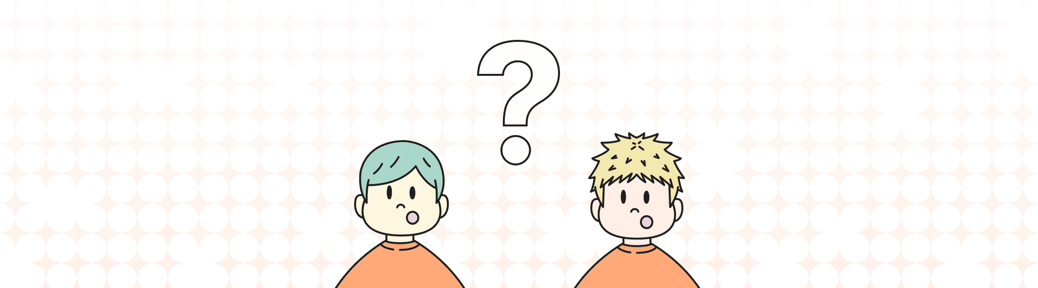 A line illustration of two people with their mouth open, and a giant question mark between them.