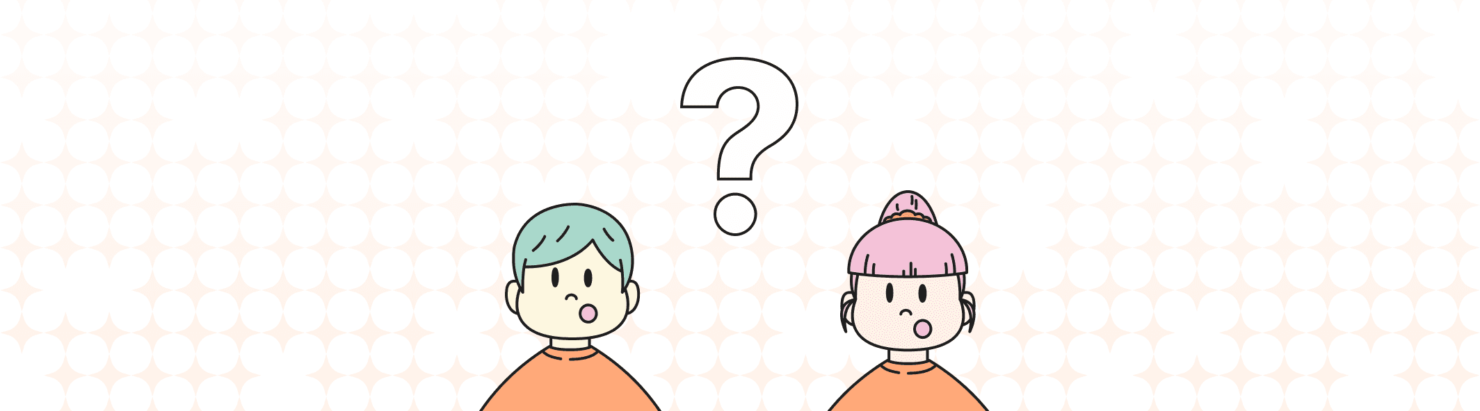 A line illustration of two people with their mouth open, and a giant question mark between them.