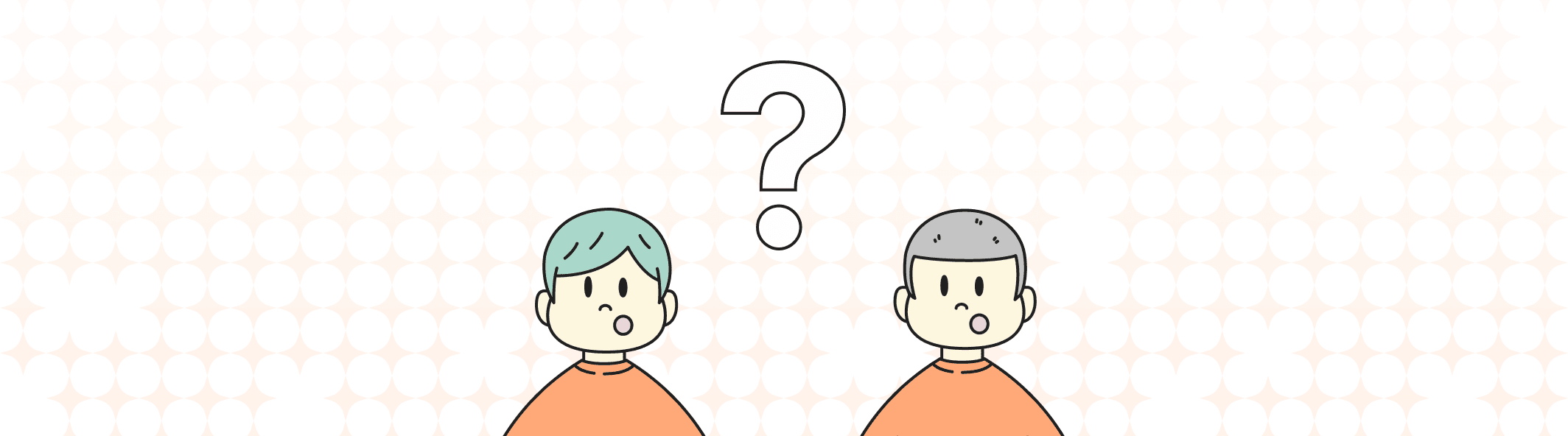 A line illustration of two people with their mouth open, and a giant question mark between them.