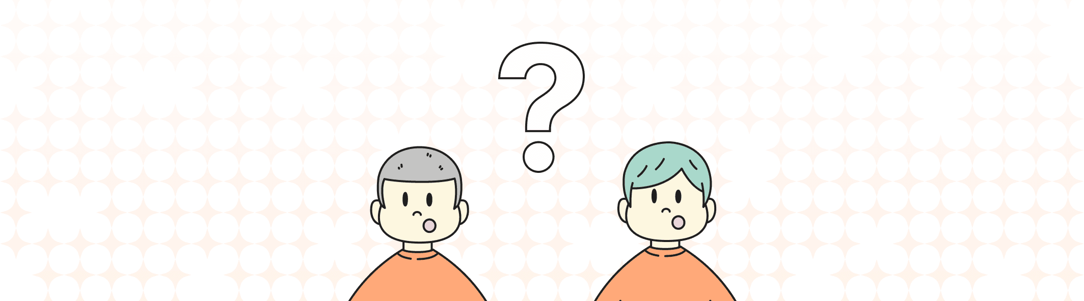 A line illustration of two people with their mouth open, and a giant question mark between them.