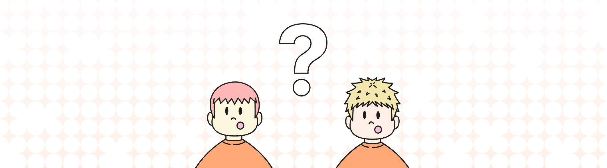 A line illustration of two people with their mouth open, and a giant question mark between them.