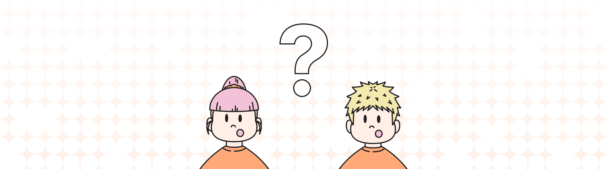 A line illustration of two people with their mouth open, and a giant question mark between them.