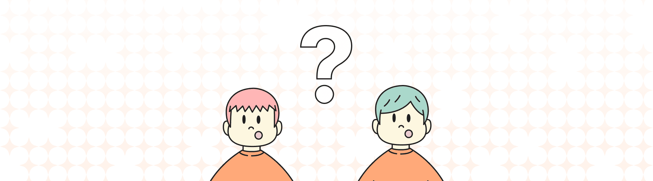 A line illustration of two people with their mouth open, and a giant question mark between them.