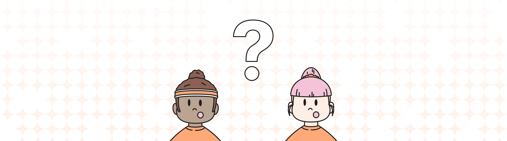 A line illustration of two people with their mouth open, and a giant question mark between them.