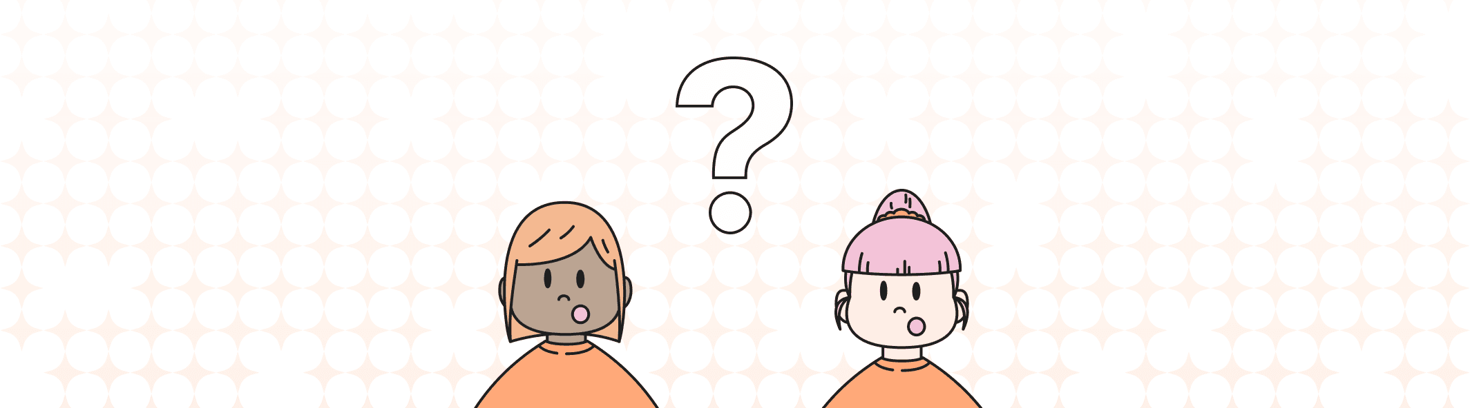 A line illustration of two people with their mouth open, and a giant question mark between them.